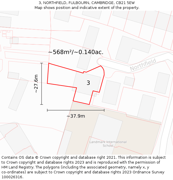 3, NORTHFIELD, FULBOURN, CAMBRIDGE, CB21 5EW: Plot and title map
