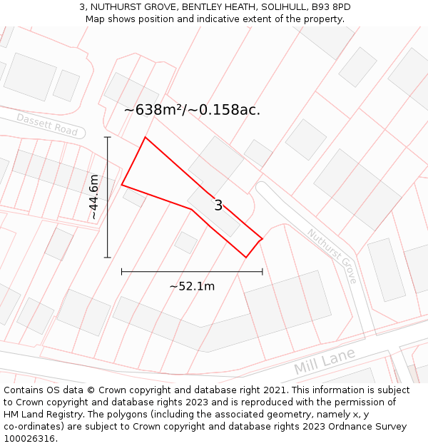3, NUTHURST GROVE, BENTLEY HEATH, SOLIHULL, B93 8PD: Plot and title map
