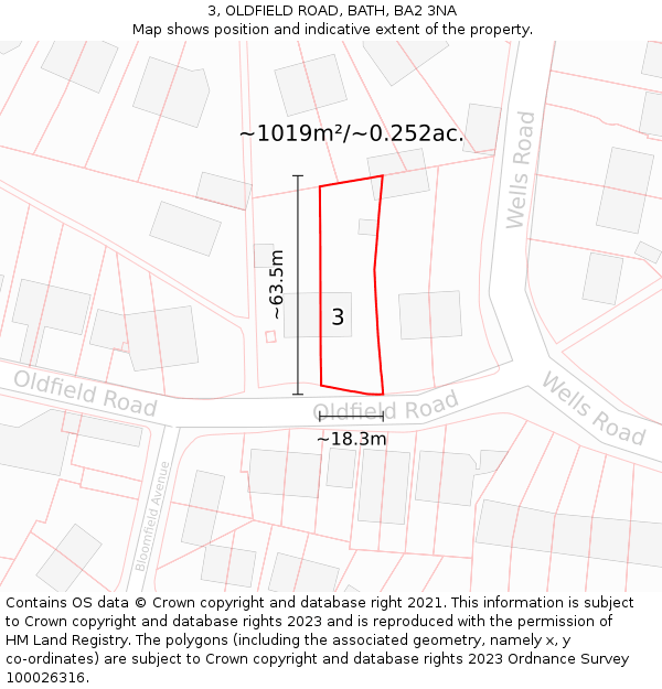 3, OLDFIELD ROAD, BATH, BA2 3NA: Plot and title map