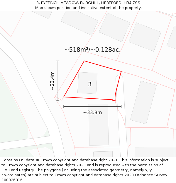 3, PYEFINCH MEADOW, BURGHILL, HEREFORD, HR4 7SS: Plot and title map