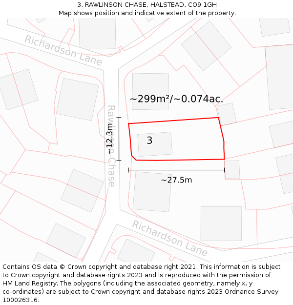 3, RAWLINSON CHASE, HALSTEAD, CO9 1GH: Plot and title map