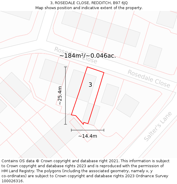 3, ROSEDALE CLOSE, REDDITCH, B97 6JQ: Plot and title map