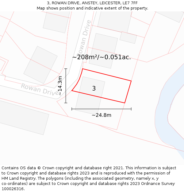 3, ROWAN DRIVE, ANSTEY, LEICESTER, LE7 7FF: Plot and title map
