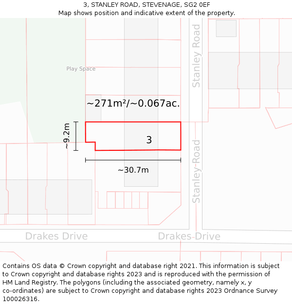 3, STANLEY ROAD, STEVENAGE, SG2 0EF: Plot and title map