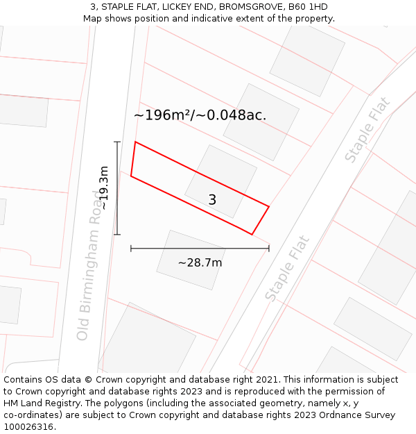 3, STAPLE FLAT, LICKEY END, BROMSGROVE, B60 1HD: Plot and title map