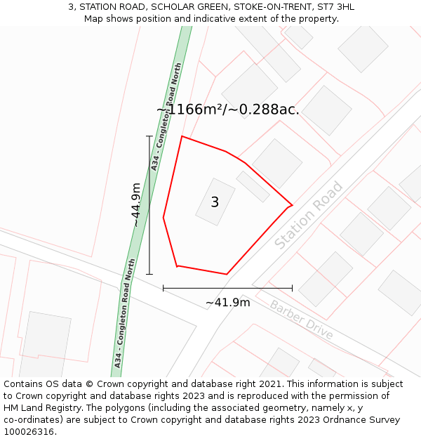 3, STATION ROAD, SCHOLAR GREEN, STOKE-ON-TRENT, ST7 3HL: Plot and title map