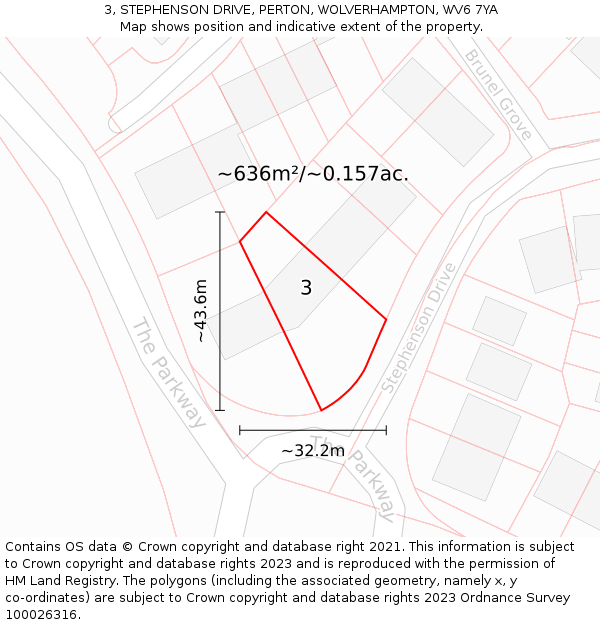 3, STEPHENSON DRIVE, PERTON, WOLVERHAMPTON, WV6 7YA: Plot and title map