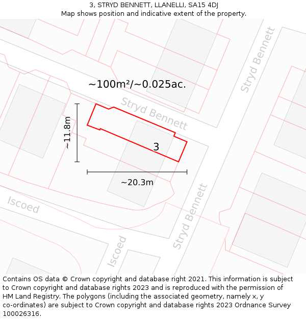 3, STRYD BENNETT, LLANELLI, SA15 4DJ: Plot and title map