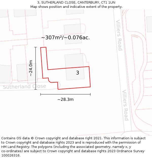3, SUTHERLAND CLOSE, CANTERBURY, CT1 1UN: Plot and title map