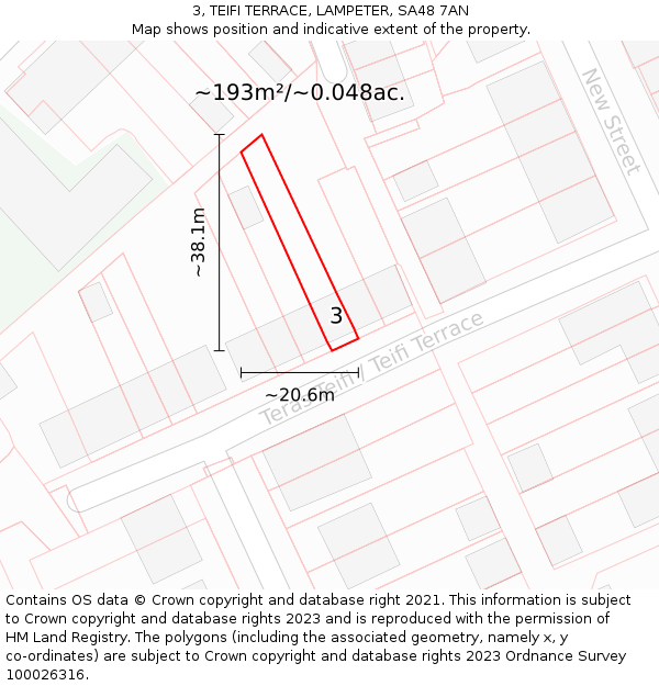3, TEIFI TERRACE, LAMPETER, SA48 7AN: Plot and title map