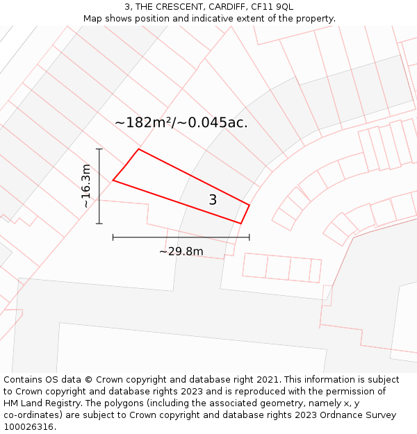 3, THE CRESCENT, CARDIFF, CF11 9QL: Plot and title map