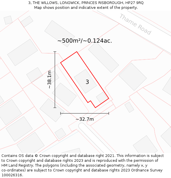 3, THE WILLOWS, LONGWICK, PRINCES RISBOROUGH, HP27 9RQ: Plot and title map