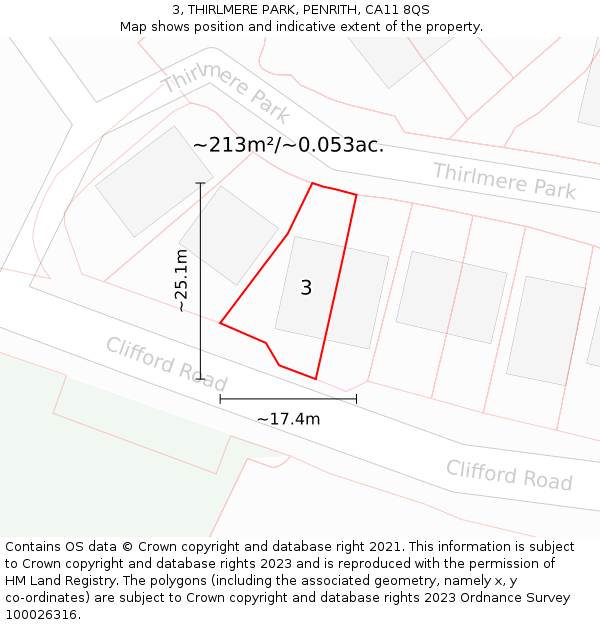 3, THIRLMERE PARK, PENRITH, CA11 8QS: Plot and title map