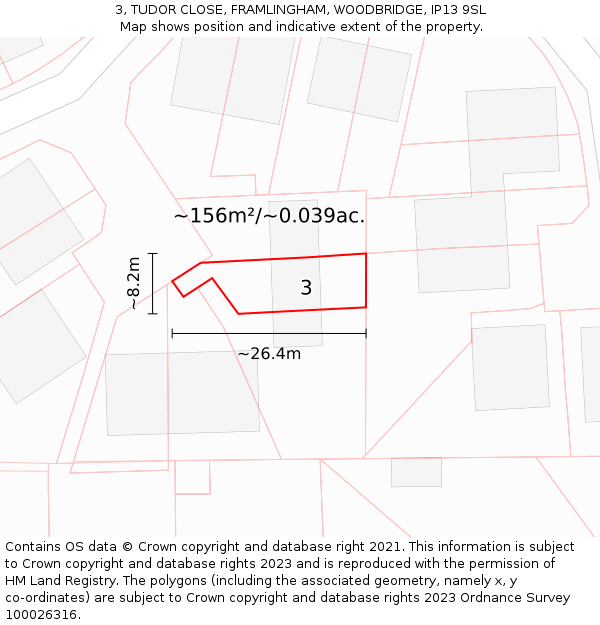 3, TUDOR CLOSE, FRAMLINGHAM, WOODBRIDGE, IP13 9SL: Plot and title map