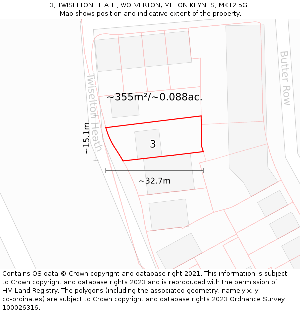 3, TWISELTON HEATH, WOLVERTON, MILTON KEYNES, MK12 5GE: Plot and title map