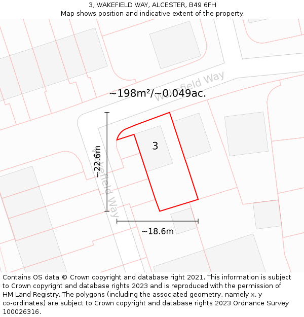 3, WAKEFIELD WAY, ALCESTER, B49 6FH: Plot and title map