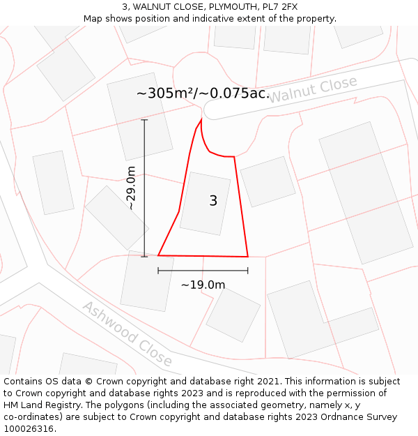 3, WALNUT CLOSE, PLYMOUTH, PL7 2FX: Plot and title map