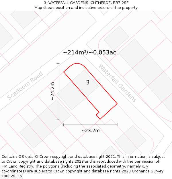 3, WATERFALL GARDENS, CLITHEROE, BB7 2SE: Plot and title map