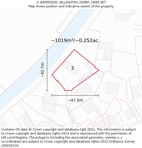 3, WATERSIDE, WILLINGTON, DERBY, DE65 6ET: Plot and title map