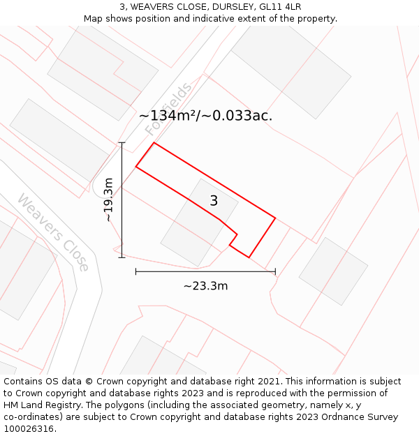 3, WEAVERS CLOSE, DURSLEY, GL11 4LR: Plot and title map