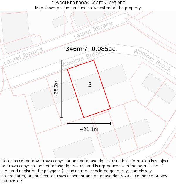 3, WOOLNER BROOK, WIGTON, CA7 9EG: Plot and title map