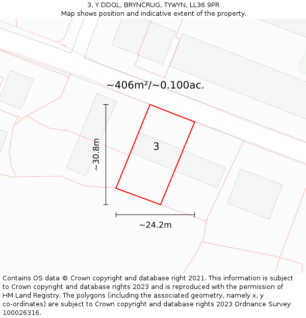 3, Y DDOL, BRYNCRUG, TYWYN, LL36 9PR: Plot and title map