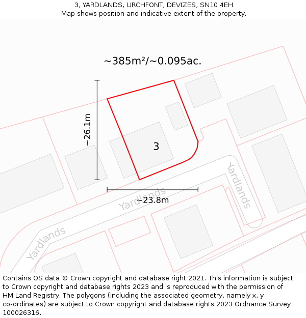 3, YARDLANDS, URCHFONT, DEVIZES, SN10 4EH: Plot and title map