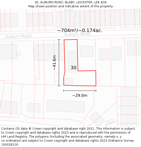 30, AUBURN ROAD, BLABY, LEICESTER, LE8 4DA: Plot and title map