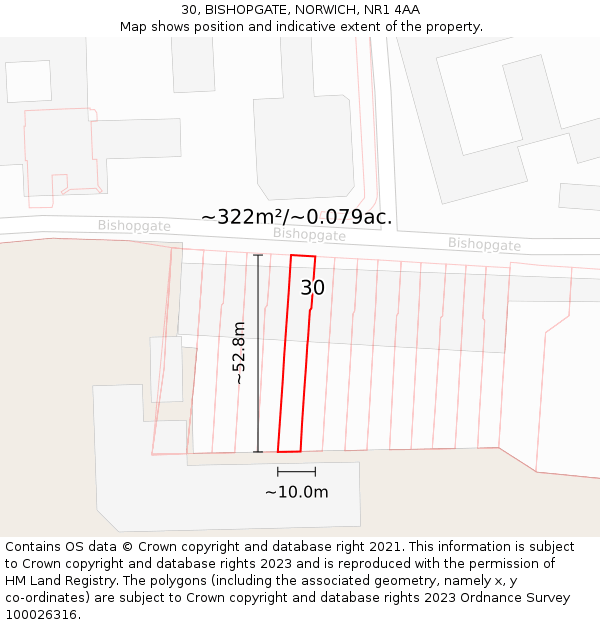 30, BISHOPGATE, NORWICH, NR1 4AA: Plot and title map
