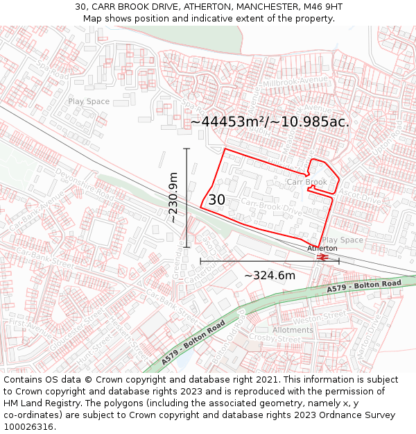 30, CARR BROOK DRIVE, ATHERTON, MANCHESTER, M46 9HT: Plot and title map