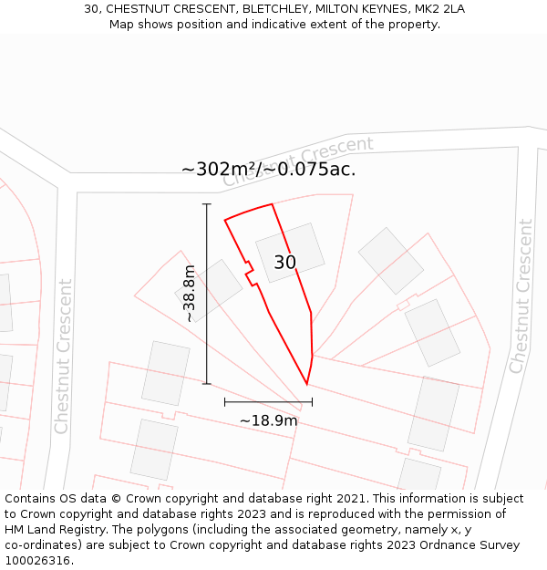 30, CHESTNUT CRESCENT, BLETCHLEY, MILTON KEYNES, MK2 2LA: Plot and title map