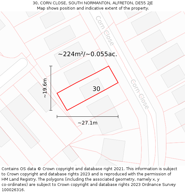 30, CORN CLOSE, SOUTH NORMANTON, ALFRETON, DE55 2JE: Plot and title map