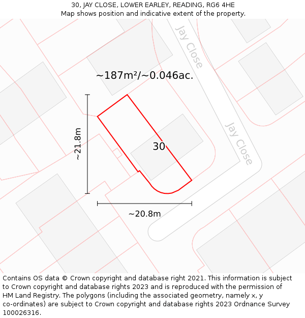 30, JAY CLOSE, LOWER EARLEY, READING, RG6 4HE: Plot and title map
