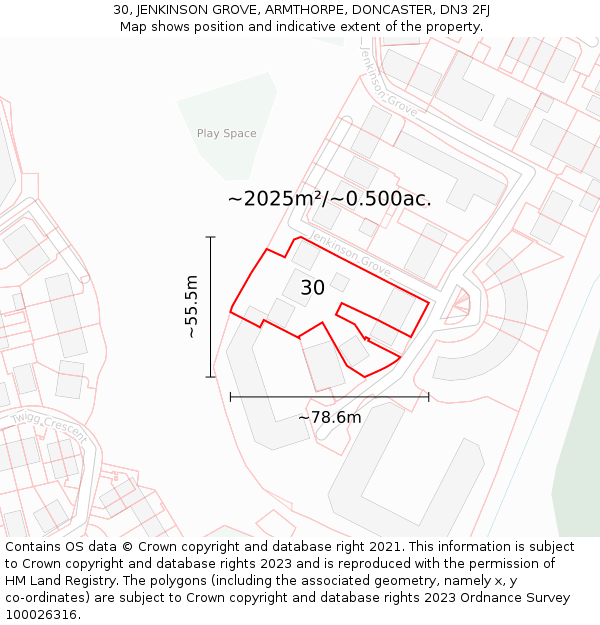 30, JENKINSON GROVE, ARMTHORPE, DONCASTER, DN3 2FJ: Plot and title map