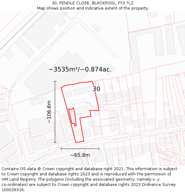 30, PENDLE CLOSE, BLACKPOOL, FY3 7LZ: Plot and title map
