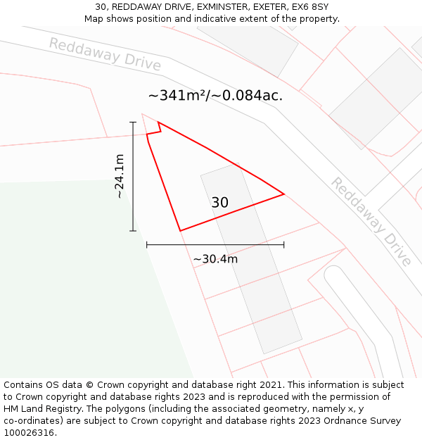30, REDDAWAY DRIVE, EXMINSTER, EXETER, EX6 8SY: Plot and title map