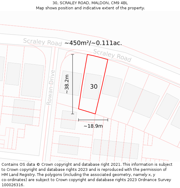 30, SCRALEY ROAD, MALDON, CM9 4BL: Plot and title map