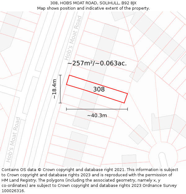 308, HOBS MOAT ROAD, SOLIHULL, B92 8JX: Plot and title map