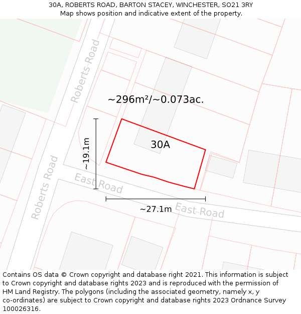 30A, ROBERTS ROAD, BARTON STACEY, WINCHESTER, SO21 3RY: Plot and title map