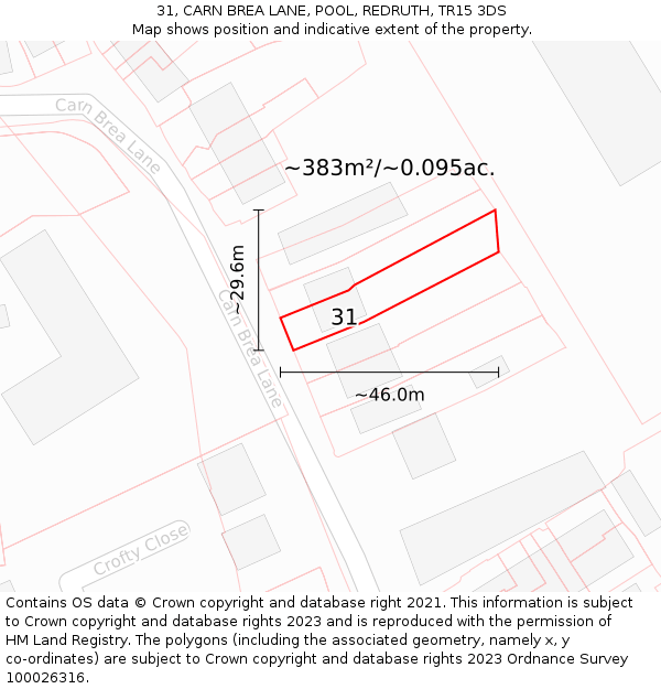 31, CARN BREA LANE, POOL, REDRUTH, TR15 3DS: Plot and title map