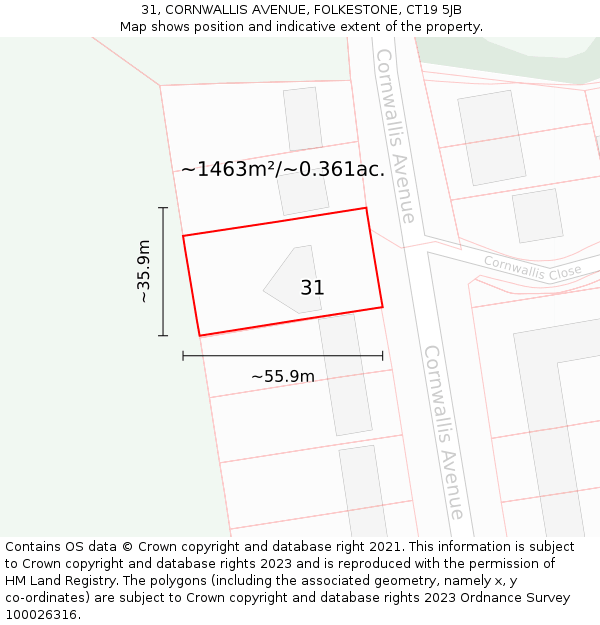31, CORNWALLIS AVENUE, FOLKESTONE, CT19 5JB: Plot and title map