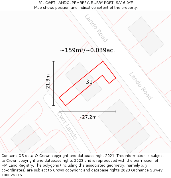 31, CWRT LANDO, PEMBREY, BURRY PORT, SA16 0YE: Plot and title map
