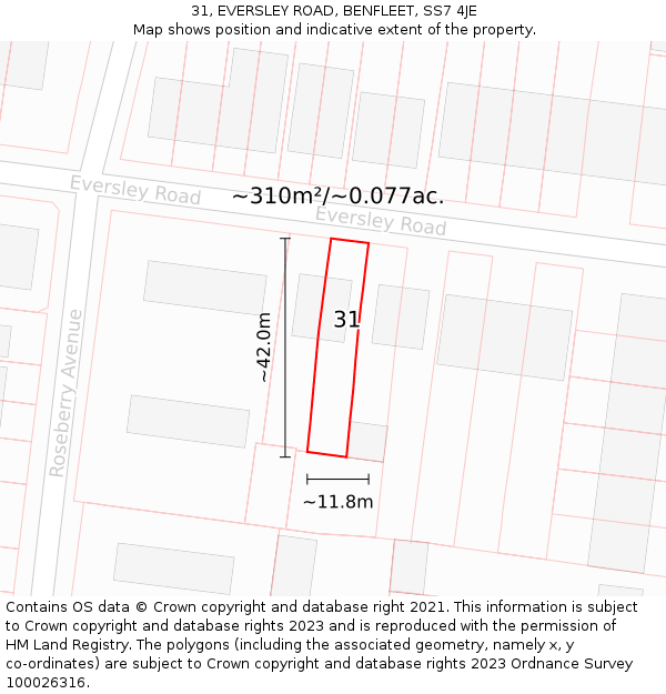 31, EVERSLEY ROAD, BENFLEET, SS7 4JE: Plot and title map