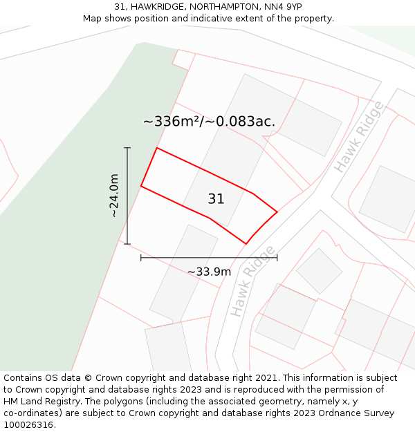 31, HAWKRIDGE, NORTHAMPTON, NN4 9YP: Plot and title map