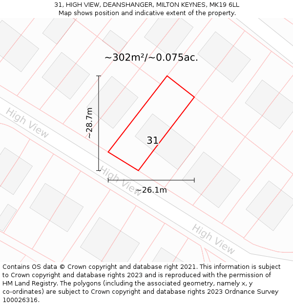 31, HIGH VIEW, DEANSHANGER, MILTON KEYNES, MK19 6LL: Plot and title map
