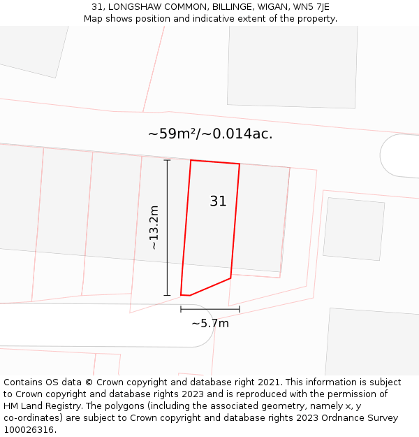31, LONGSHAW COMMON, BILLINGE, WIGAN, WN5 7JE: Plot and title map