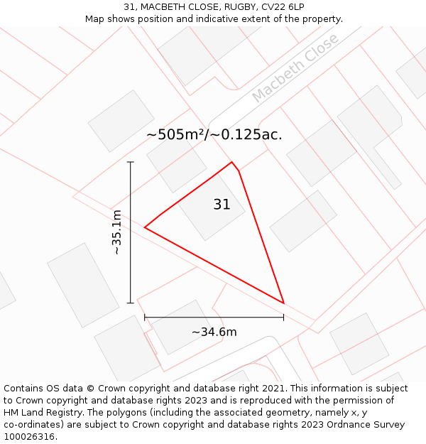 31, MACBETH CLOSE, RUGBY, CV22 6LP: Plot and title map
