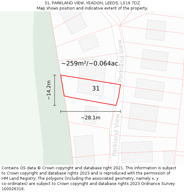 31, PARKLAND VIEW, YEADON, LEEDS, LS19 7DZ: Plot and title map
