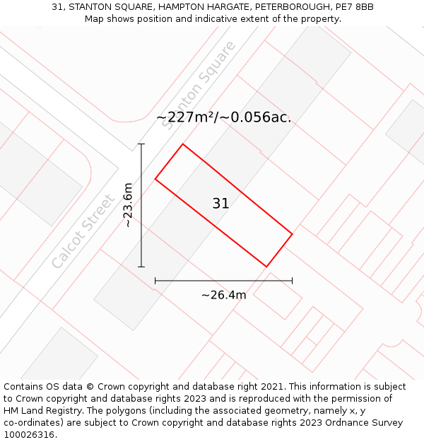 31, STANTON SQUARE, HAMPTON HARGATE, PETERBOROUGH, PE7 8BB: Plot and title map
