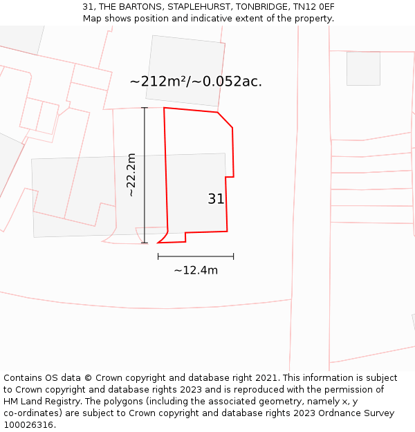 31, THE BARTONS, STAPLEHURST, TONBRIDGE, TN12 0EF: Plot and title map